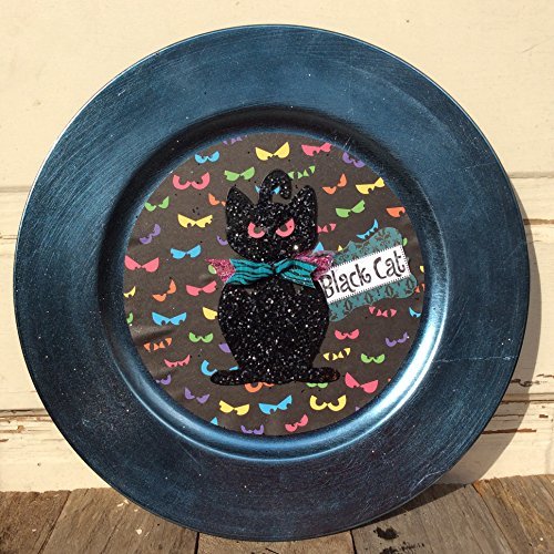 AGD Halloween Decor - Glitter Cat Charger Plate Display Sign