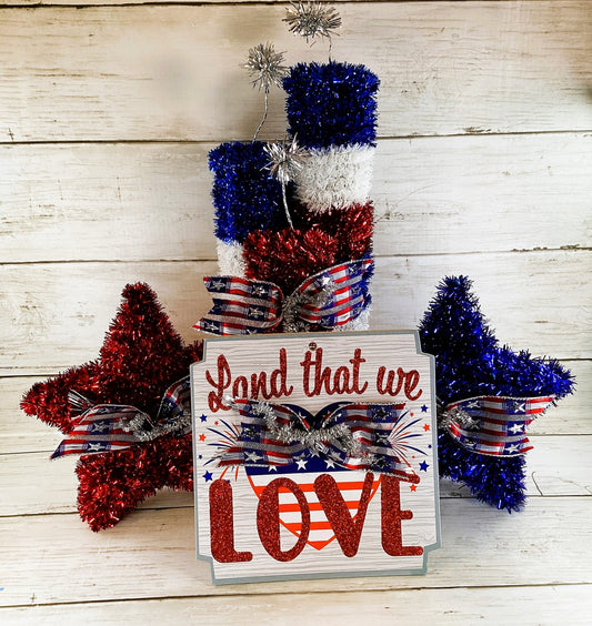 AGD Patriotic Decor - July 4th Land I Love Tinsel Firecracker Party Supply
