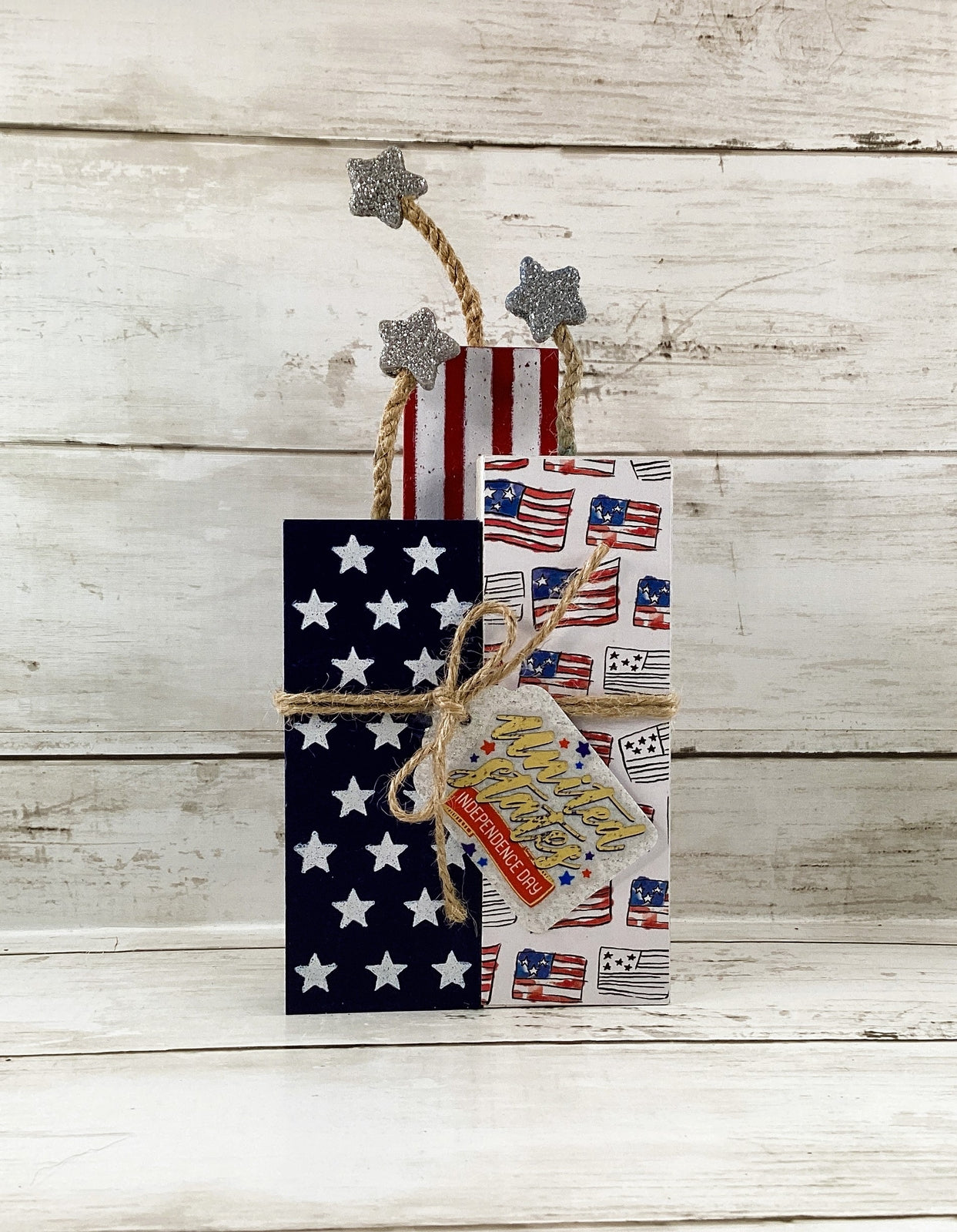 AGD Patriotic Decor - July 4th Chunky Wood Firecracker Block Sign