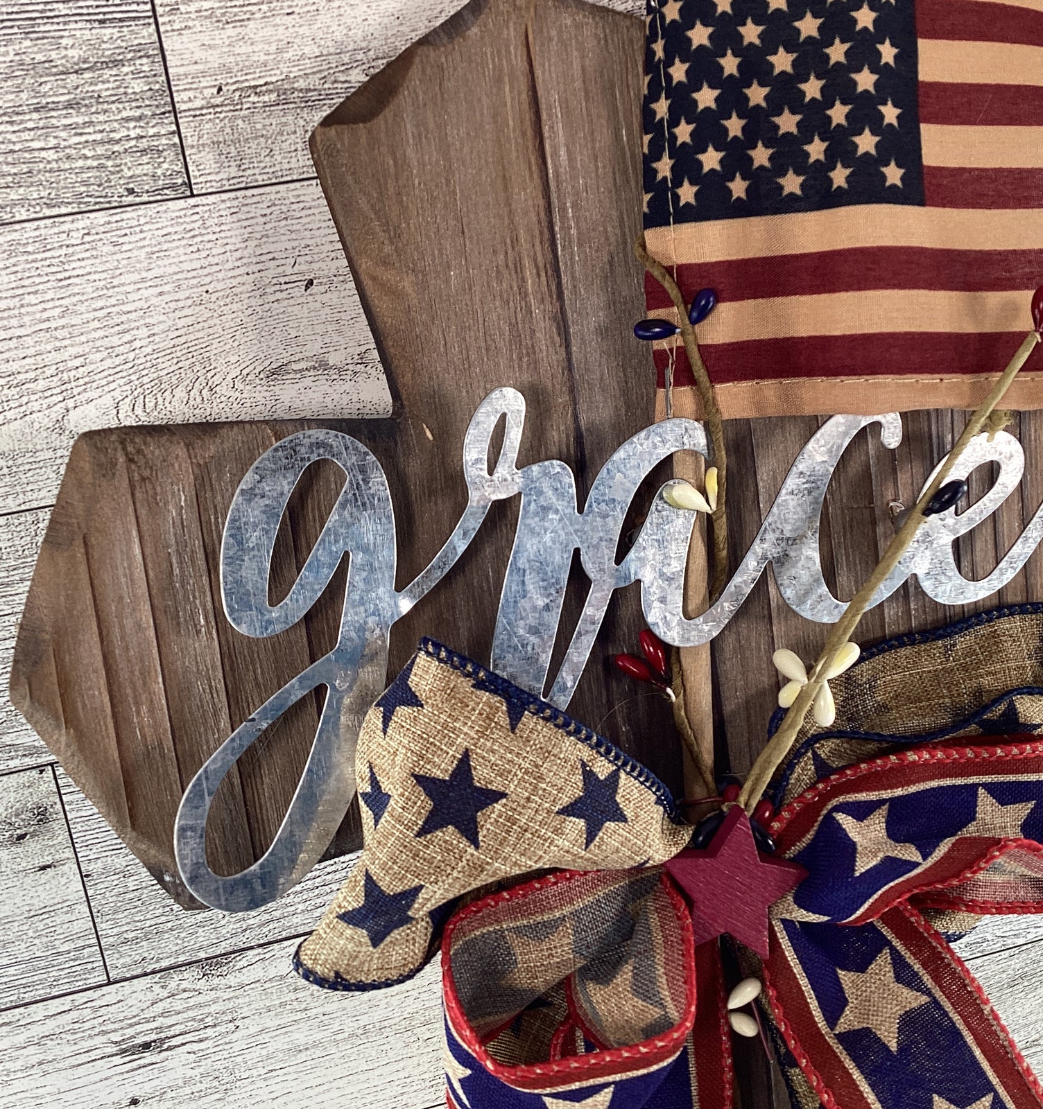 AGD Patriotic Decor - Farmhouse Grace Wood Flag Cross