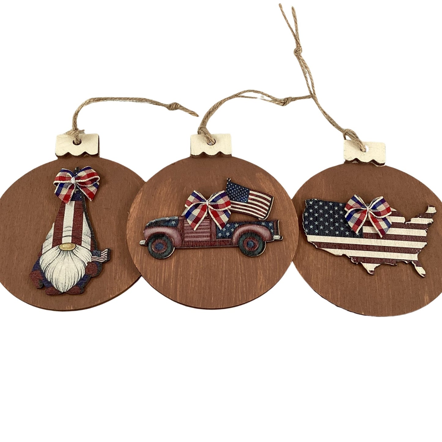 AGD Patriotic Decor - July 4th Icon Theme Layered Wood Ornaments 9pc