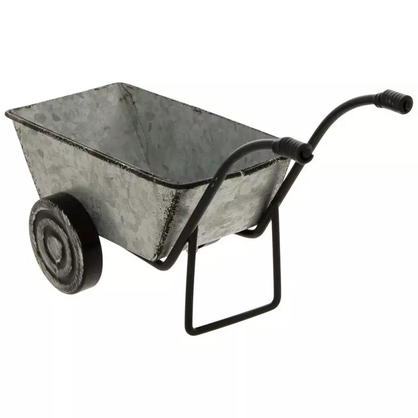 HL Fall Decor - Small Mini Galvanized Tin Metal Wheelbarrow Cart