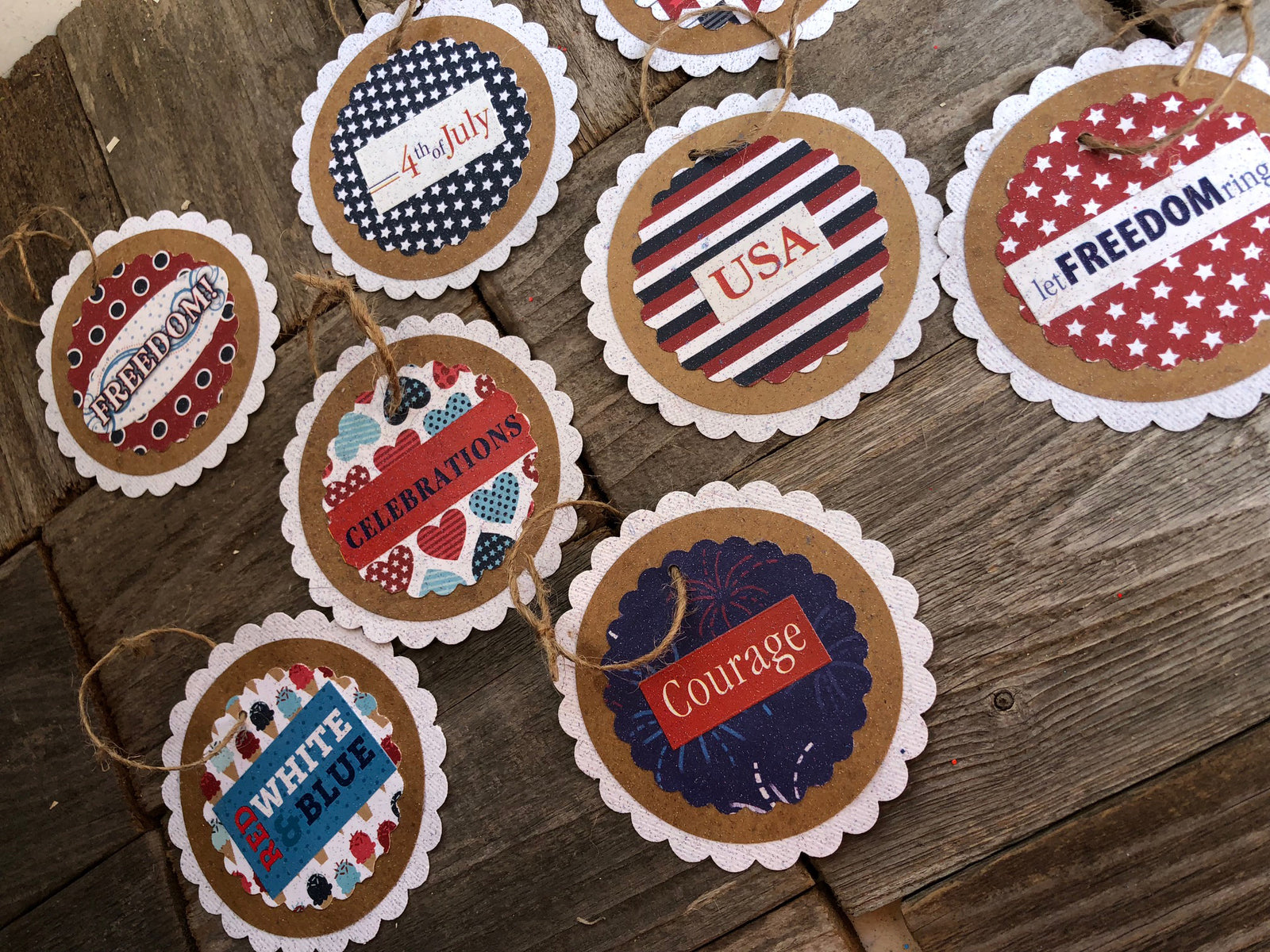 AGD Patriotic Decor - July 4th Sentiment Words Paper Ornaments 8pc