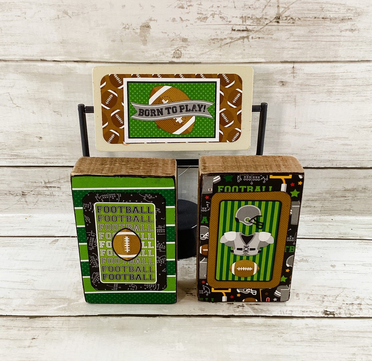 AGD Fall Decor -  Football Helmet Reversible End Zone Sign Tier Tray 3pc Set