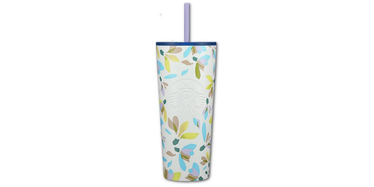 Starbucks Cold Cup Spring Release Steel White Floral Tumbler 24 oz (Snowdrop)