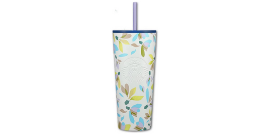 Starbucks Cold Cup Spring Release Steel White Floral Tumbler 24 oz (Snowdrop)