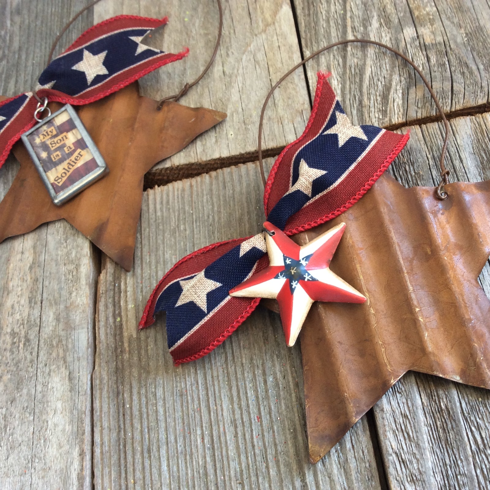 AGD Patriotic Decor - Son Soldier Rusty Star Ornament 2pc.