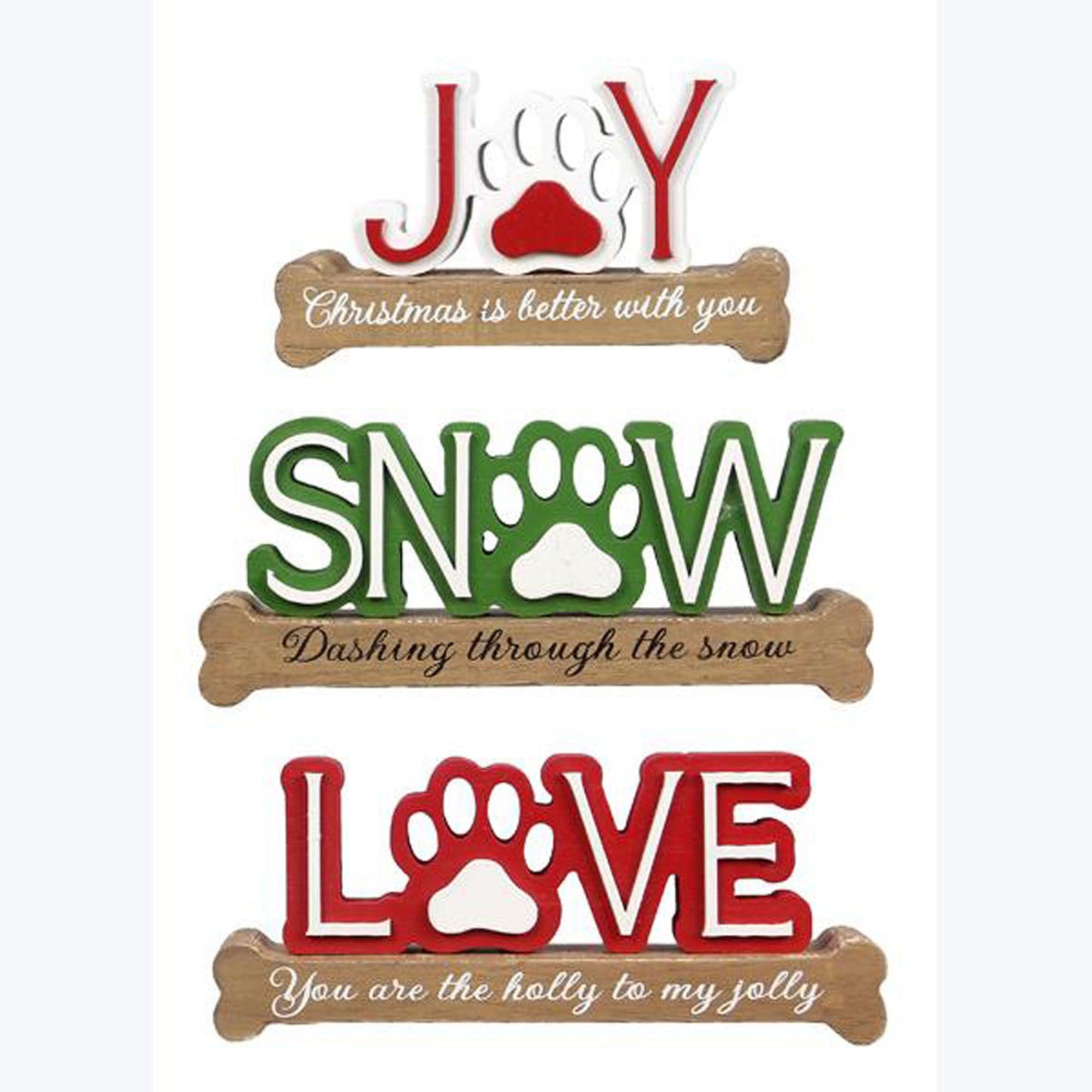 Youngs Christmas Decor - Red White Green Dog Theme Sign 3pc Set
