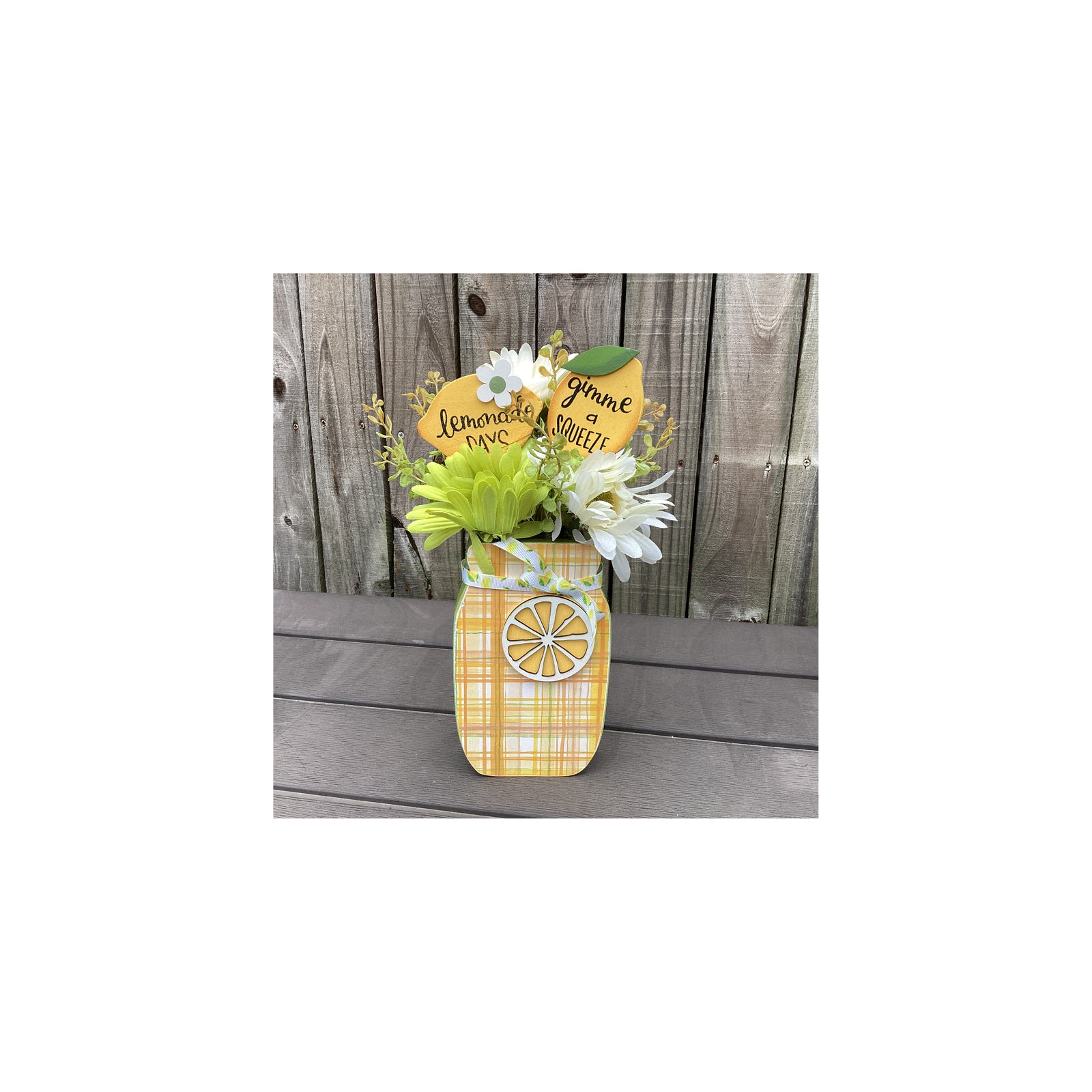 AGD Spring Decor - Summer Lemon Theme Floral Wood Mason Jar Display