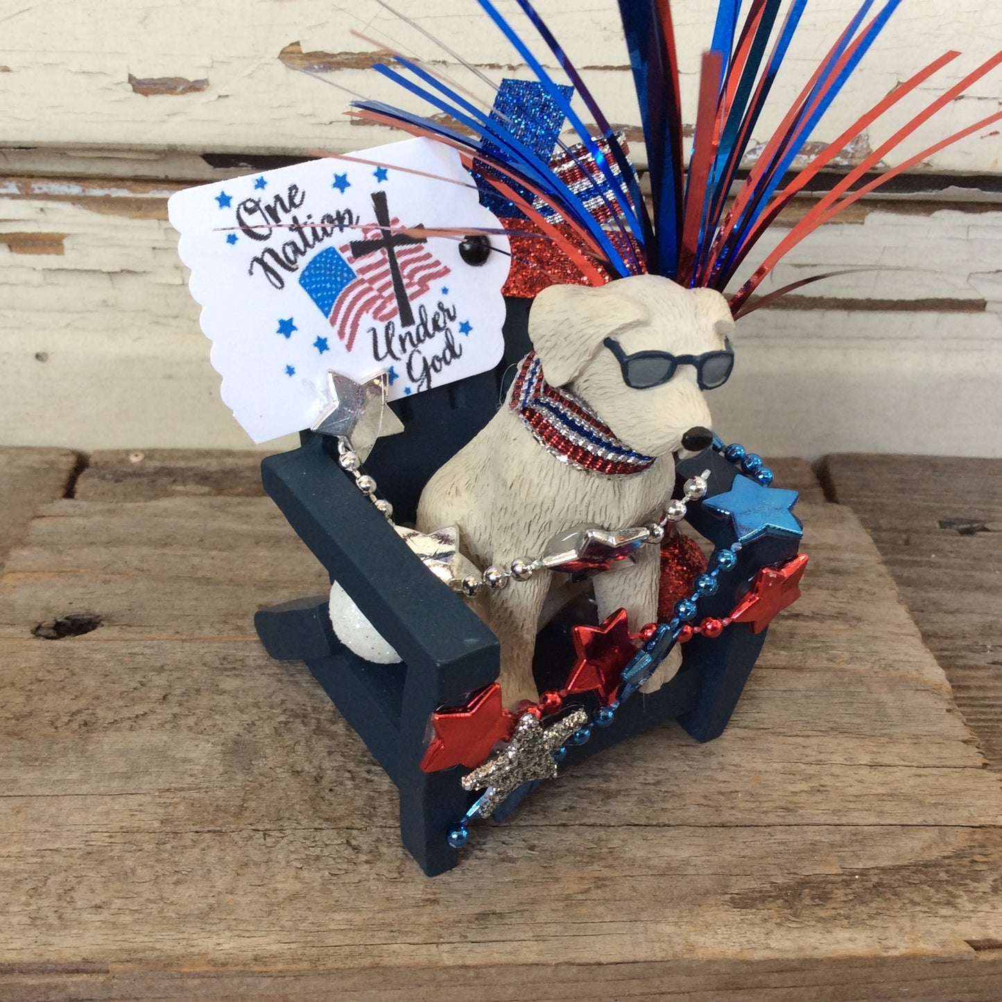 AGD Patriotic Decor - Under God & Faith Family Freedom Resin Dogs 2pc