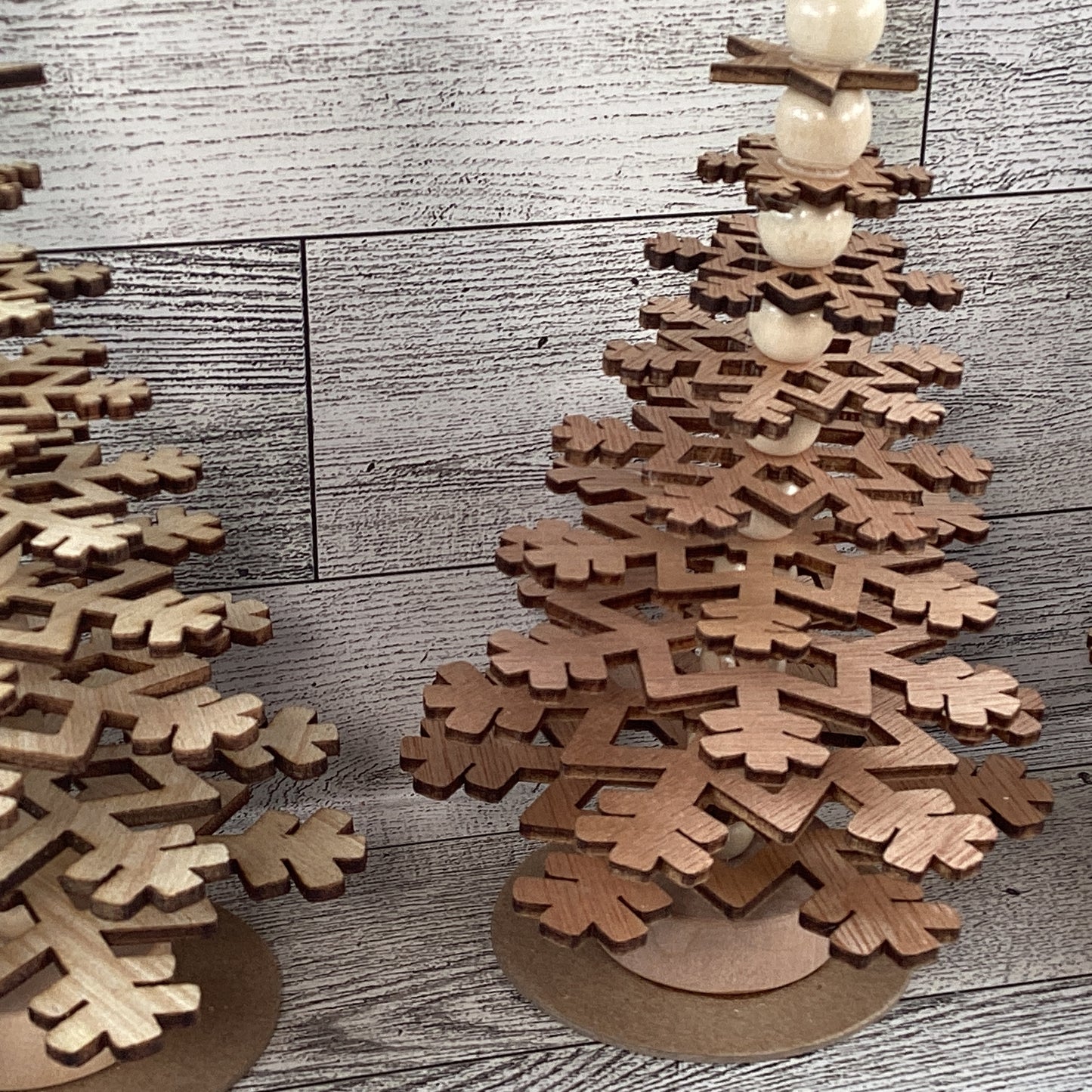 AGD Christmas Decor - Natural Wood Snowflake Trees 3pc Set