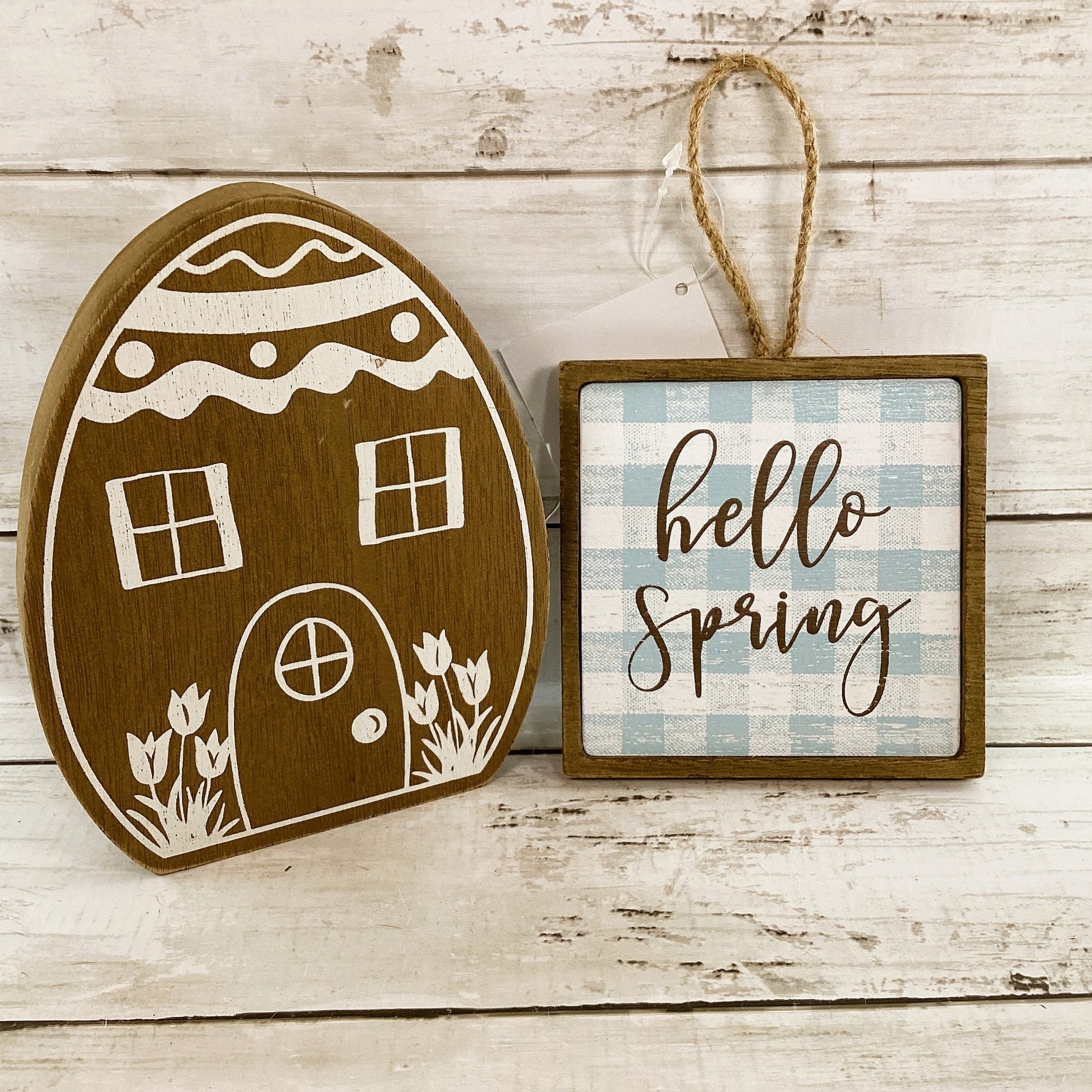 Easter Decor - Hello Spring Ornament Egg House 2pc