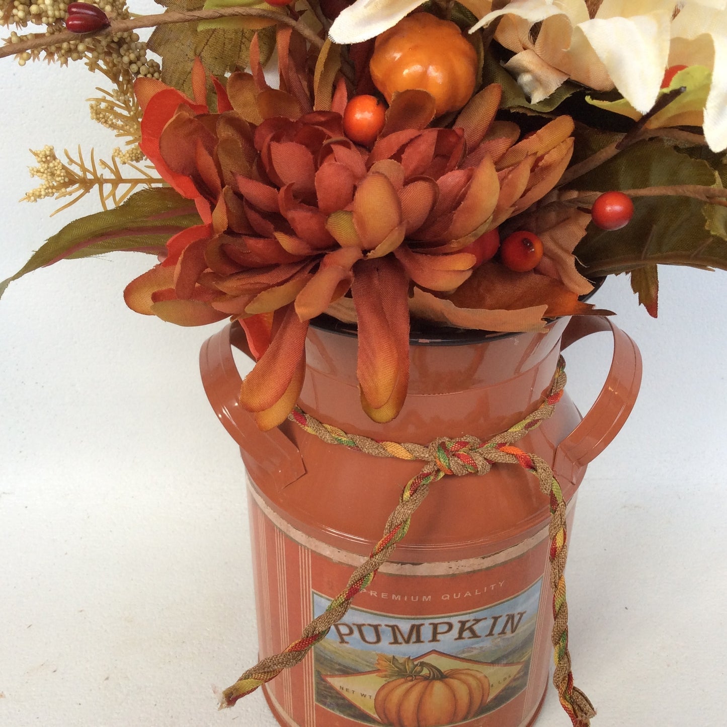 AGD Fall Decor - Pumpkin Spice Milk Can Filled Artificial Floral Display