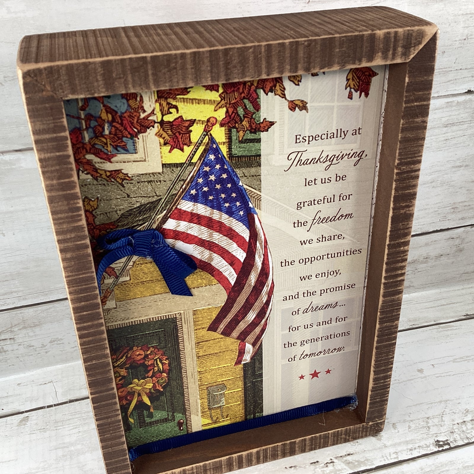 AGD  Fall Decor - American Flag Freedom Thanksgiving Inset Box Sign