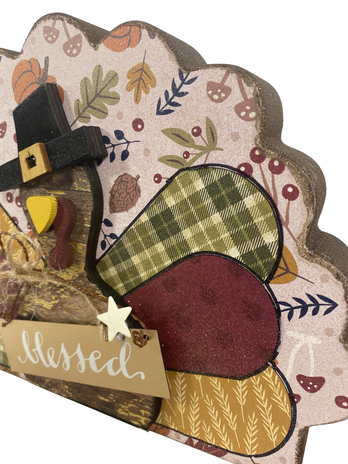 AGD Fall Decor -  Reversible Blessed Chunky Wood Turkey Sign