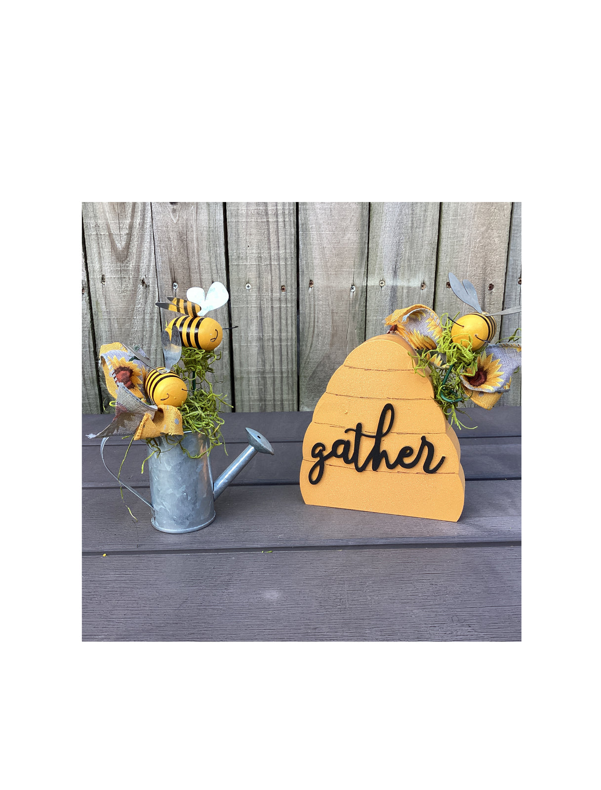 AGD Summer Decor - Gather Bee Hive Galvanized Tin Display 2pc Set