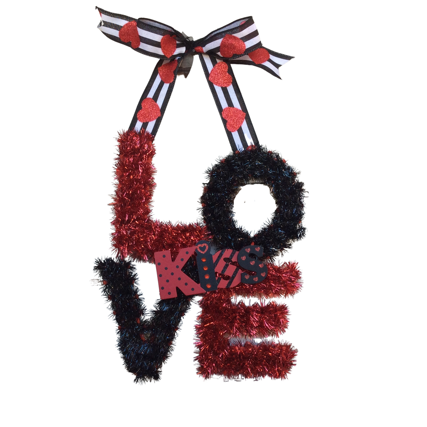 AGD Valentines Decor - Red Black LOVE Kiss Tinsel Door Wall Hanging