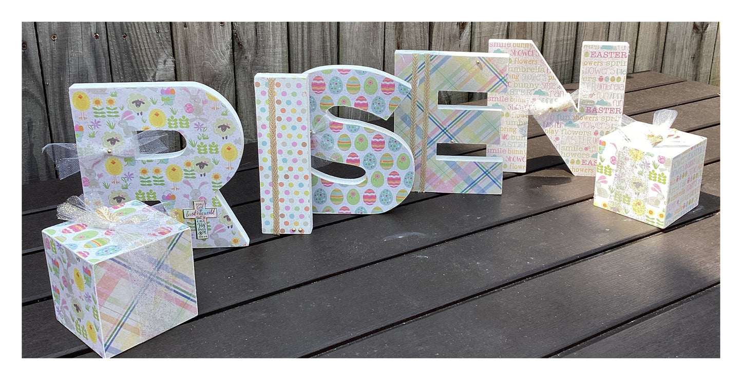 AGD Easter Decor - Chunky Wood RISEN Letter Word Tabletop Display