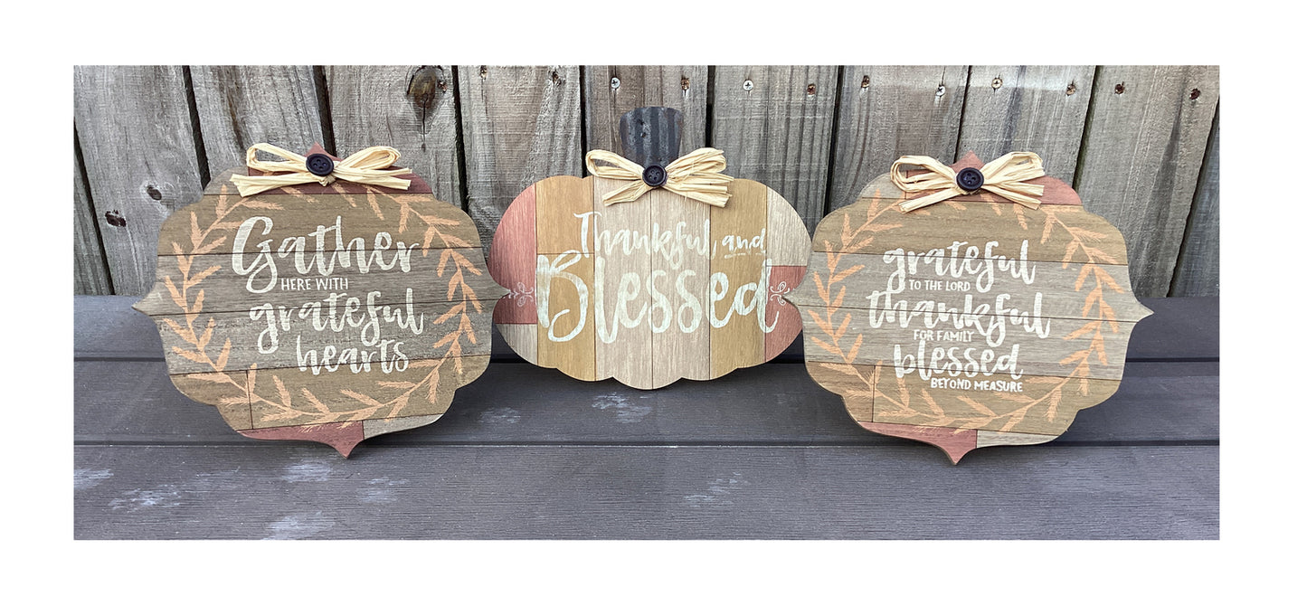AGD Fall Decor - Thankful and Blessed Easel-back Pumpkin 3pc Set