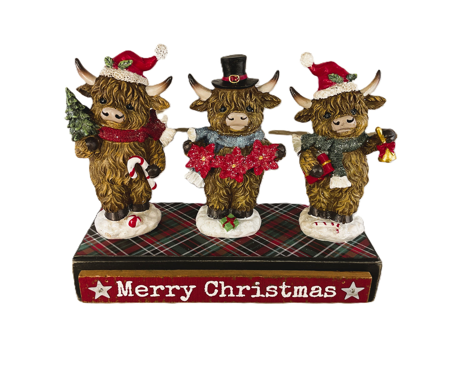 YI Christmas Decor - Standing Highland Cows Resin Tabletop Figurines 3pc