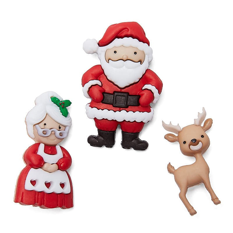 HL Christmas Craft Supply - Santa Mrs. Claus Flatback Button Embellishments 3pc