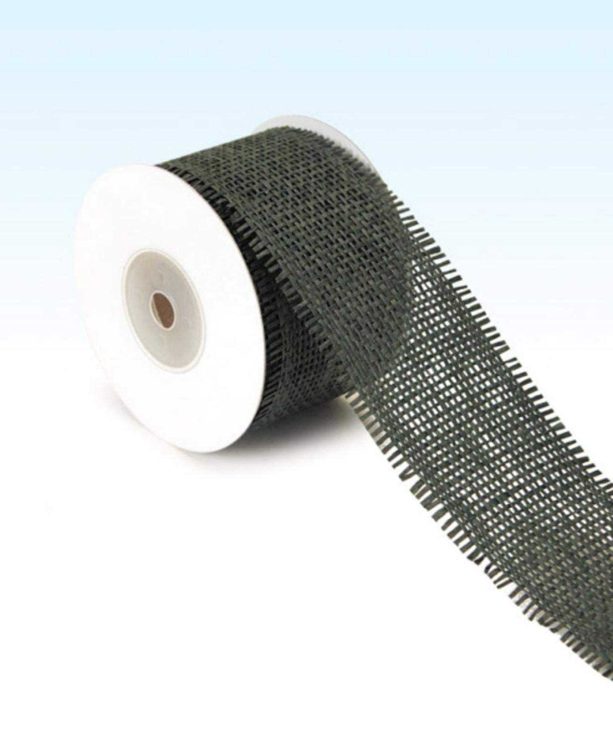 Melrose Floral Ribbon - Natural Fiber Dark Green Mesh 2.5in x 10yd
