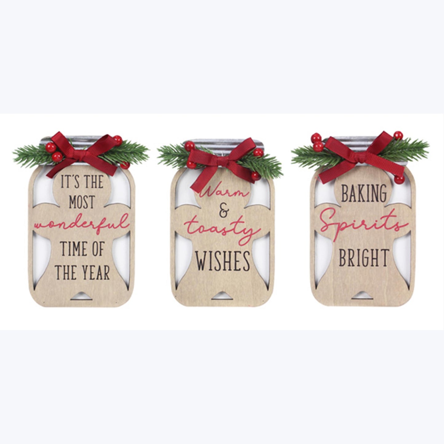 YI Christmas Decor - Gingerbread Chunky Wood Mason Jar Signs 3pc