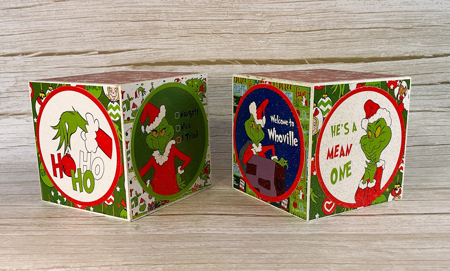 AGSD Christmas Decor - Green Whimsy Block Signs 2pc Set