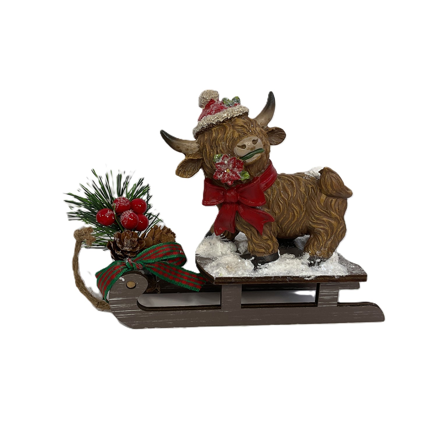 AGSD Christmas Decor - Resin Playful Highland Cows and Sleds 2pc