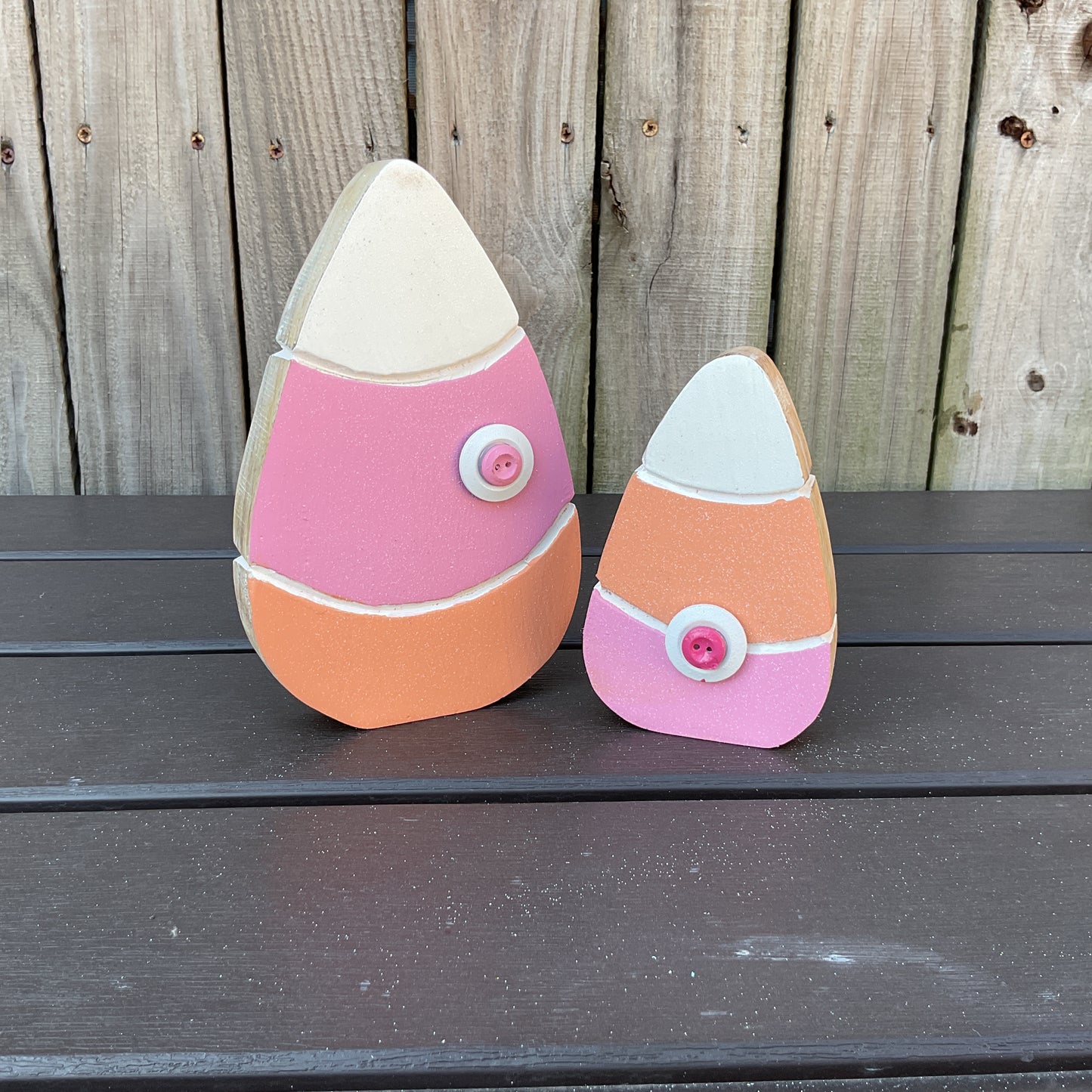 AGD Halloween Decor - Glam Pink Orange Chunky Wood Candy Corn Sitters 2pc Set