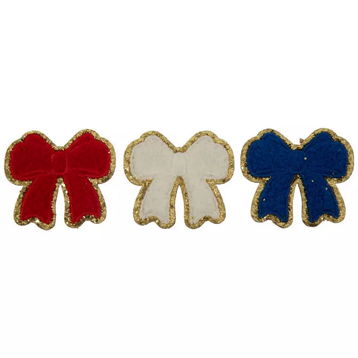 HL Patriotic Craft Supply - 3-D Chenille Red White Blue Bow Stickers 3pc
