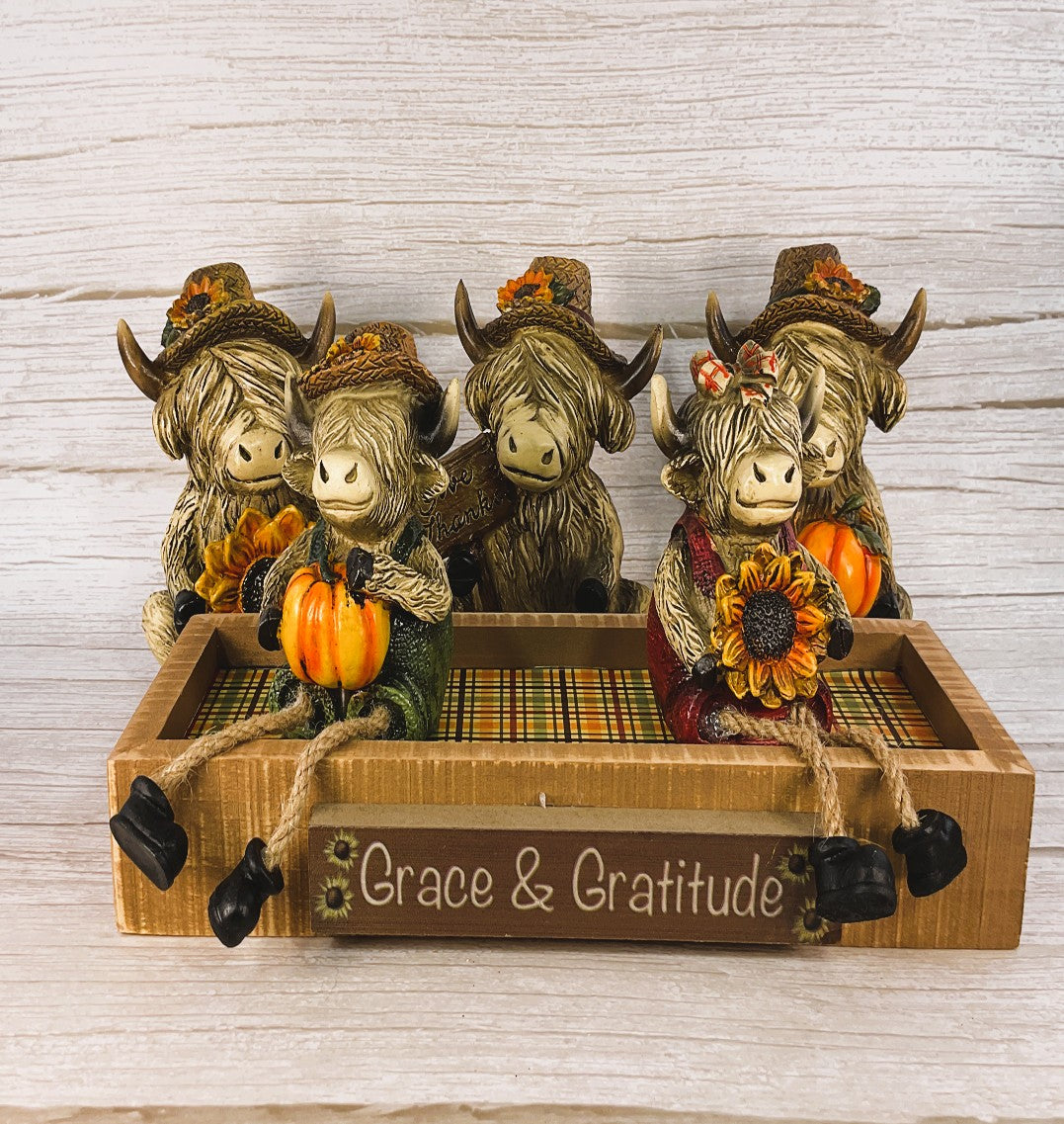 AGSD Fall Decor - Autumn Harvest Highland Cows wikth Stand 6pc Set