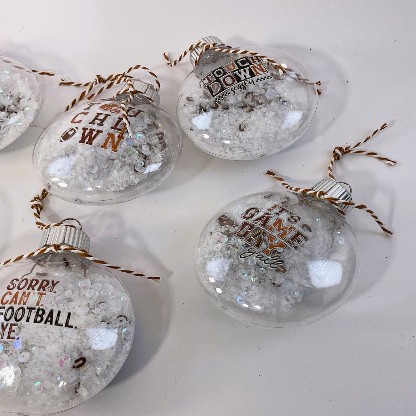 AGSD Fall Decor - Football Theme Clear Shaker Ornaments 6pc Set