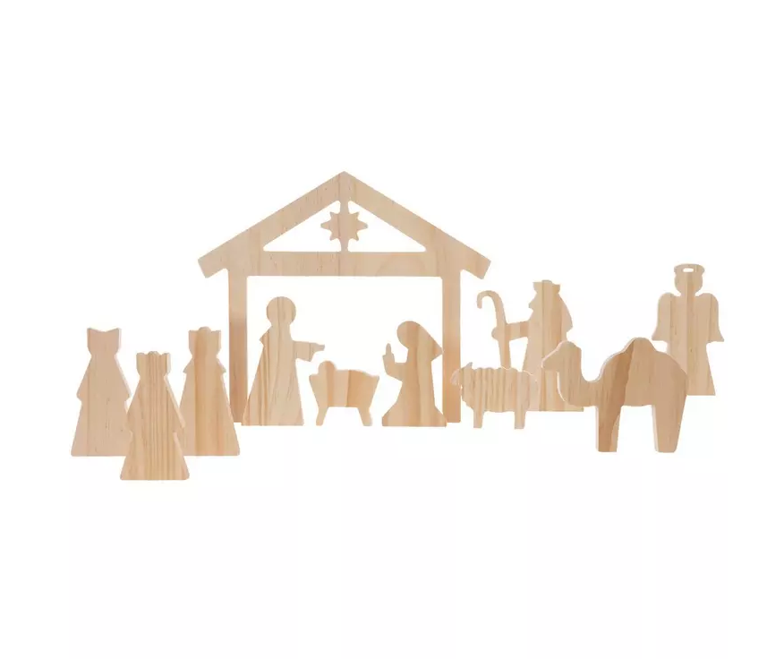 HL Christmas Craft Supply - DIY Chunky Wood Nativity 11pc Set