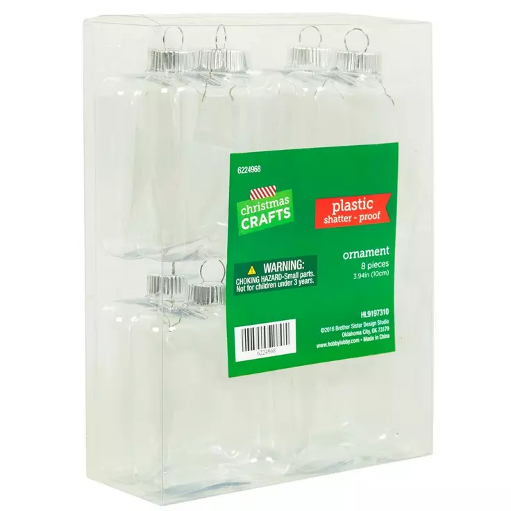 HL Christmas Supply - DIY Clear Fillable Plastic Flat Cube Ornament 8pc