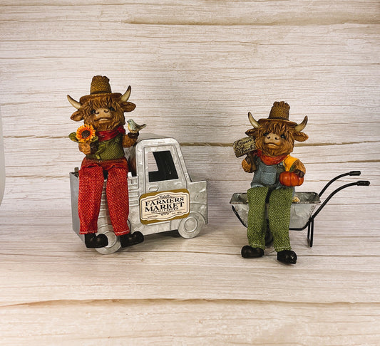 AGSD Fall Decor - Sunflower Harvest Highland Cows Truck Cart Set
