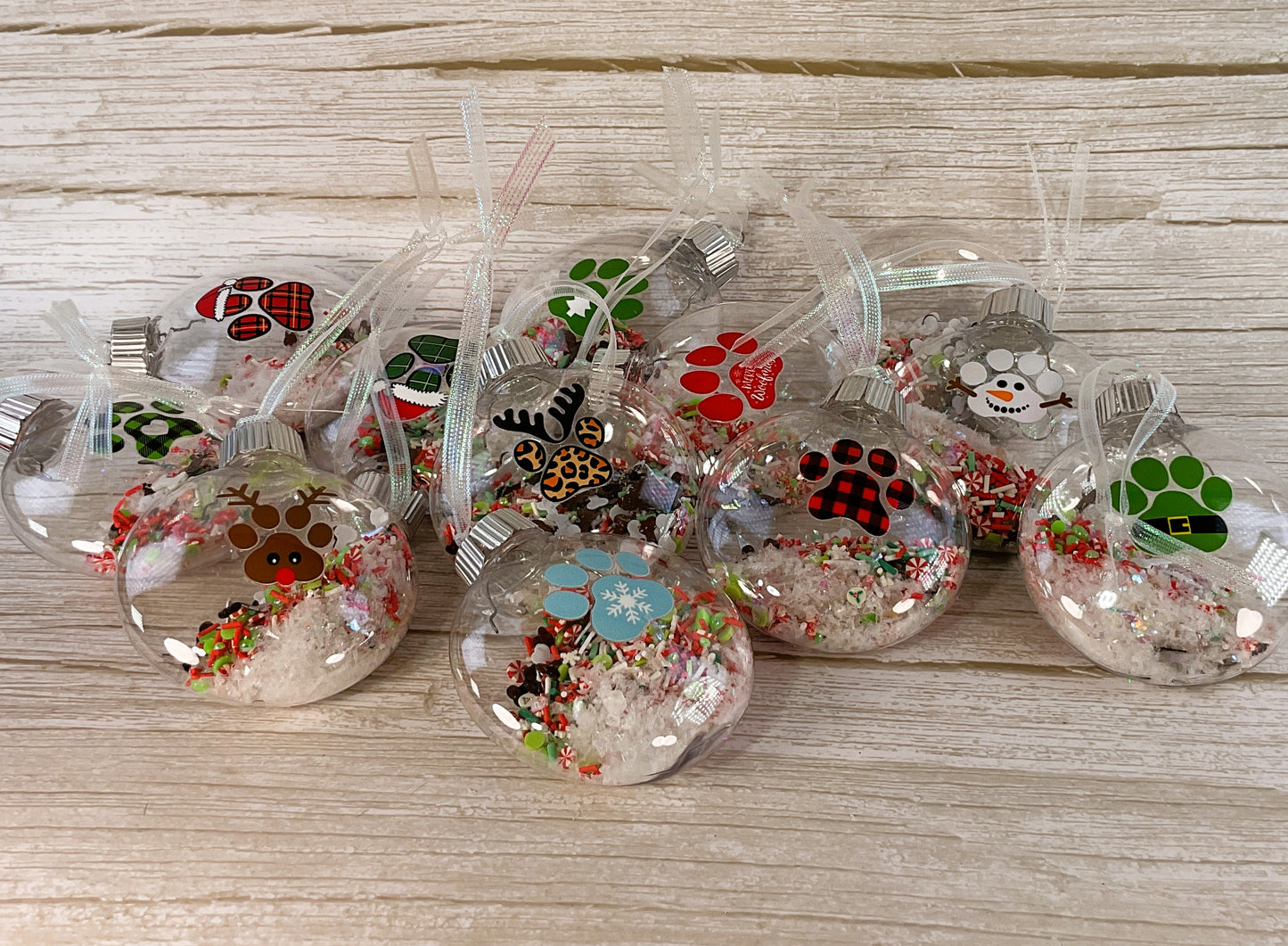 AGSD Christmas Decor - Puppy Dog Paws Fill-able Round Ornaments 12pc