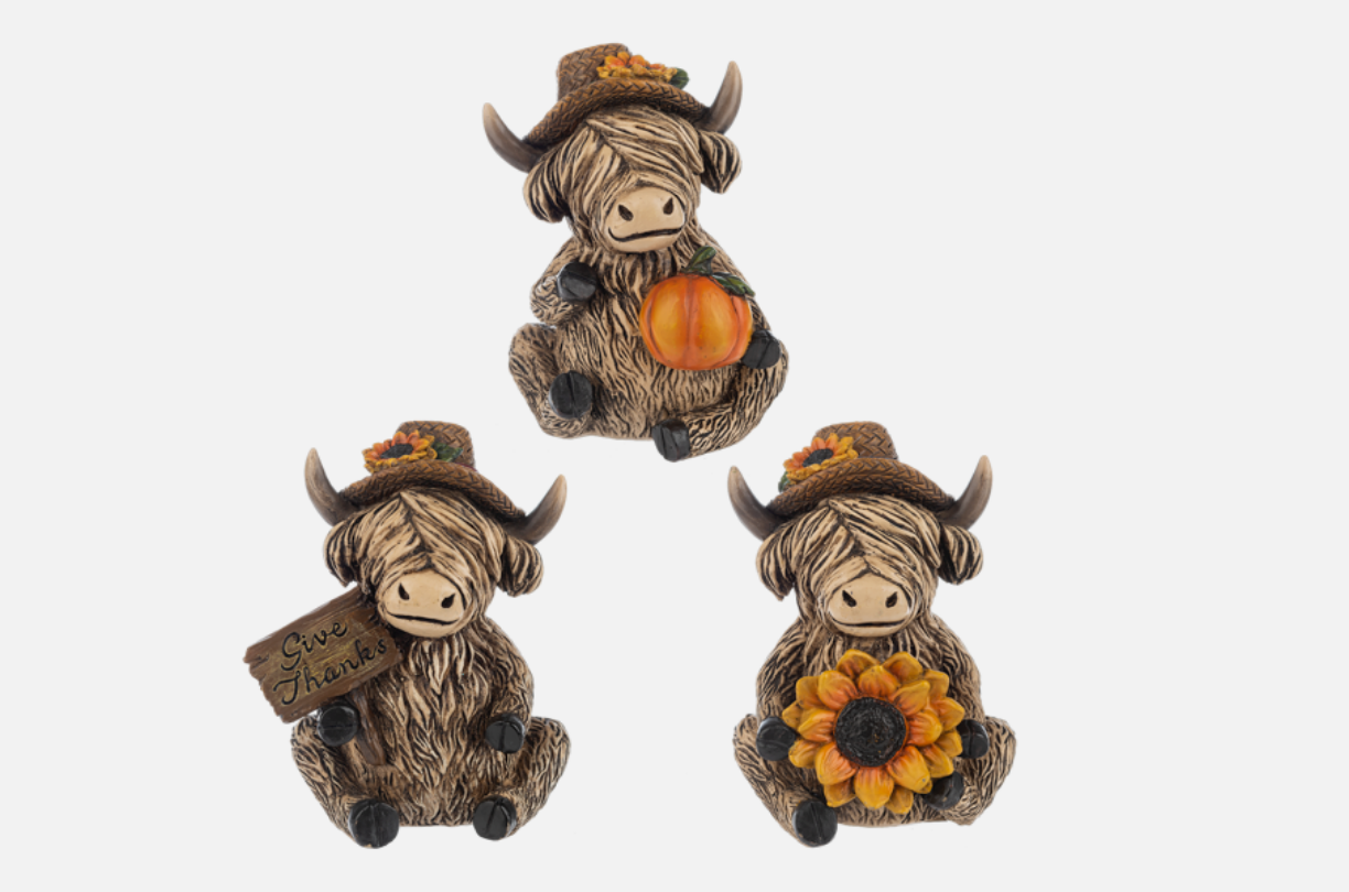 YI Fall Decor - Harvest Highland Cows Resin Tabletop Figurines 3pc