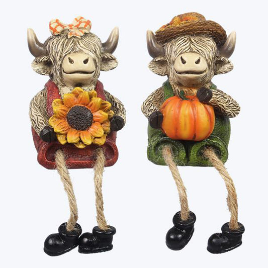 YI Fall Decor - Harvest Highland Cows Resin Tabletop Figurines 2pc Set