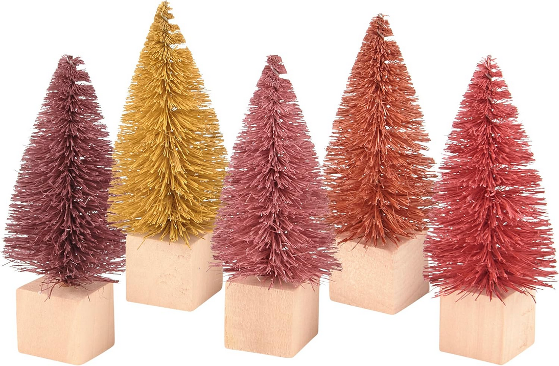 PBK Fall Decor - Small Neutral Rust Tan Brown Sisal Bottlebrush Trees 12pc