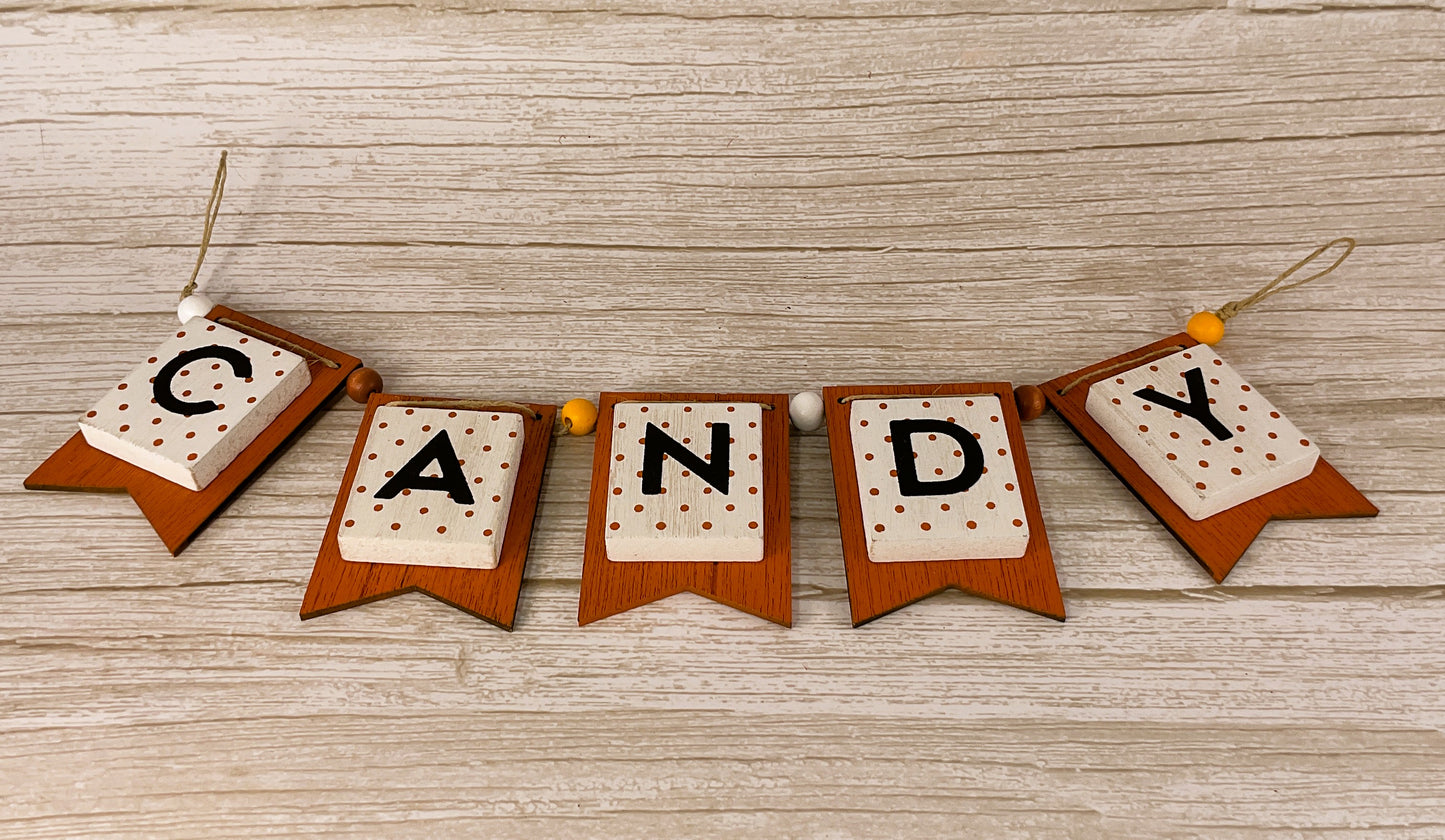 AGD Halloween  Decor - SMALL Candy Wood Tile Banner Garland