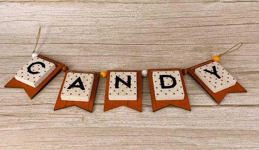 AGD Halloween  Decor - SMALL Candy Wood Tile Banner Garland