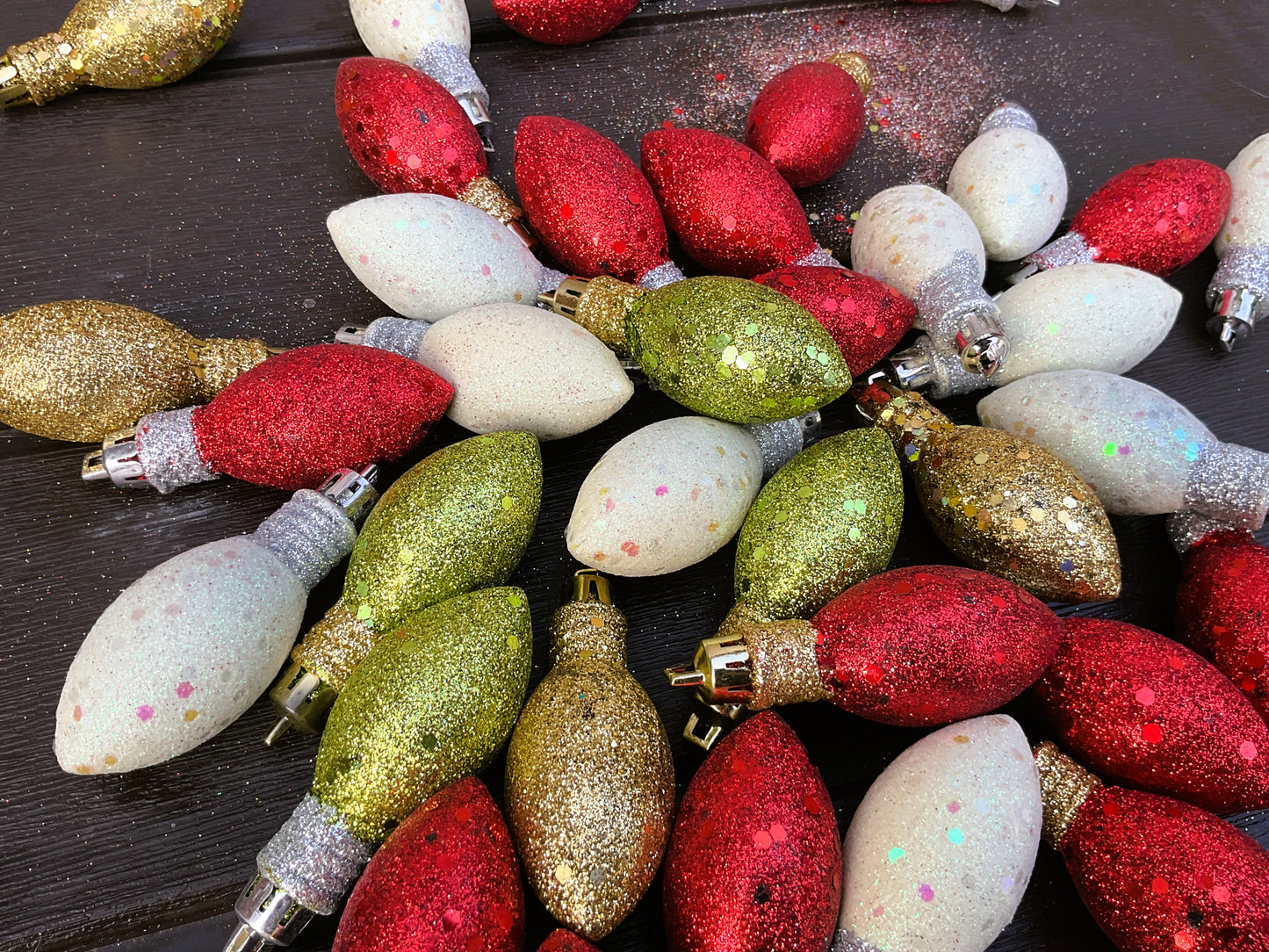 AGSD Christmas - Red White Gold Green Glitter Light Bulb Foam Ornaments 30pc
