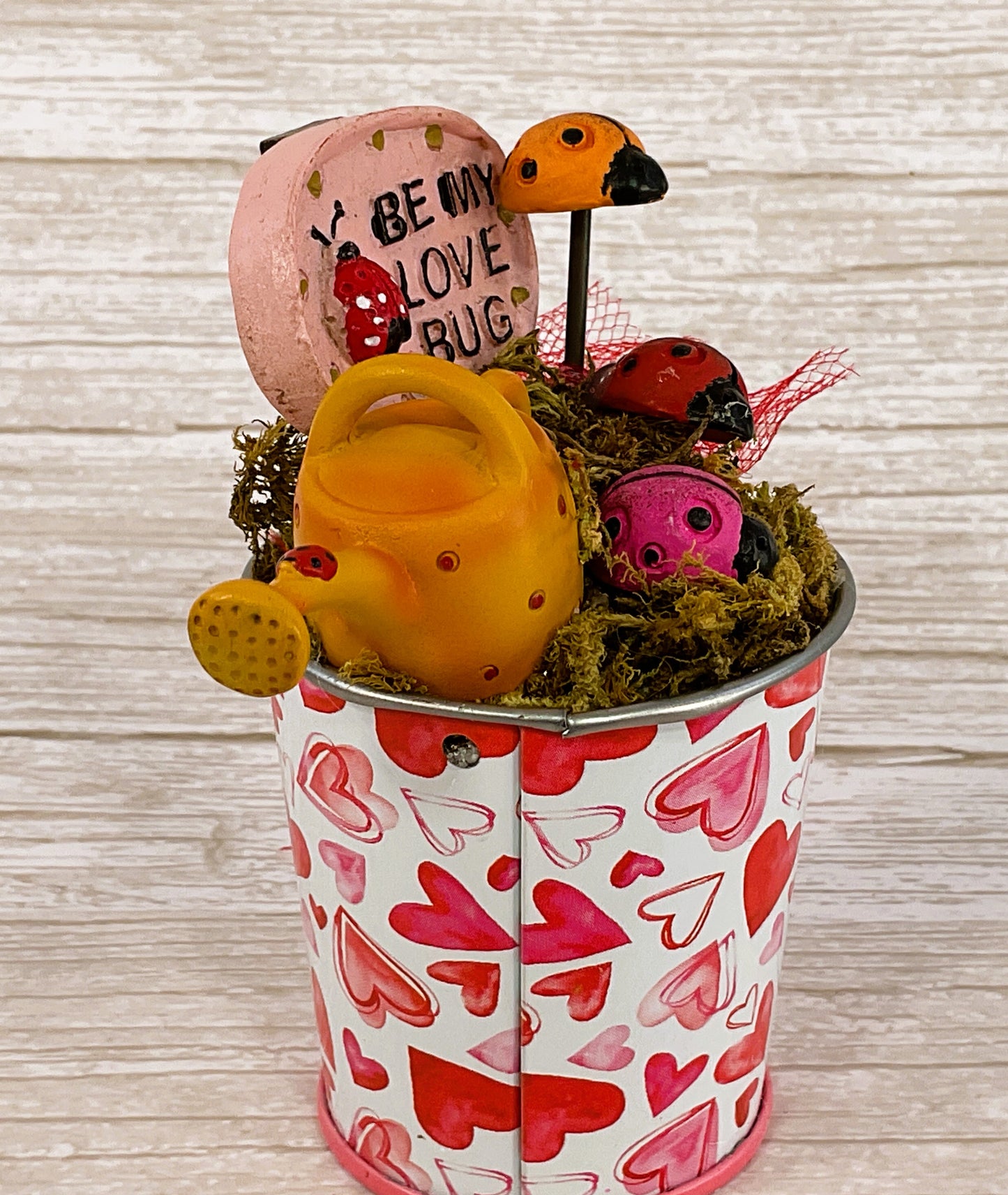 AGSD Valentines Decor - Miniature Summer Lady Bug Tin Pail Display