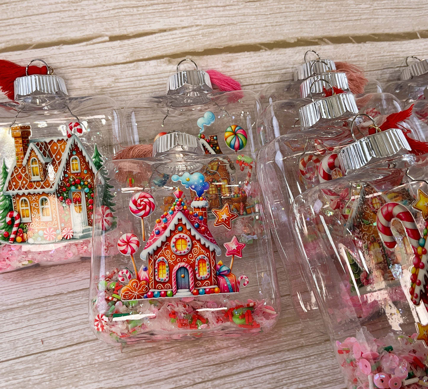 AGSD Christmas Decor - Pink Gingerbread Houses Fill-able Square Ornaments 12pc