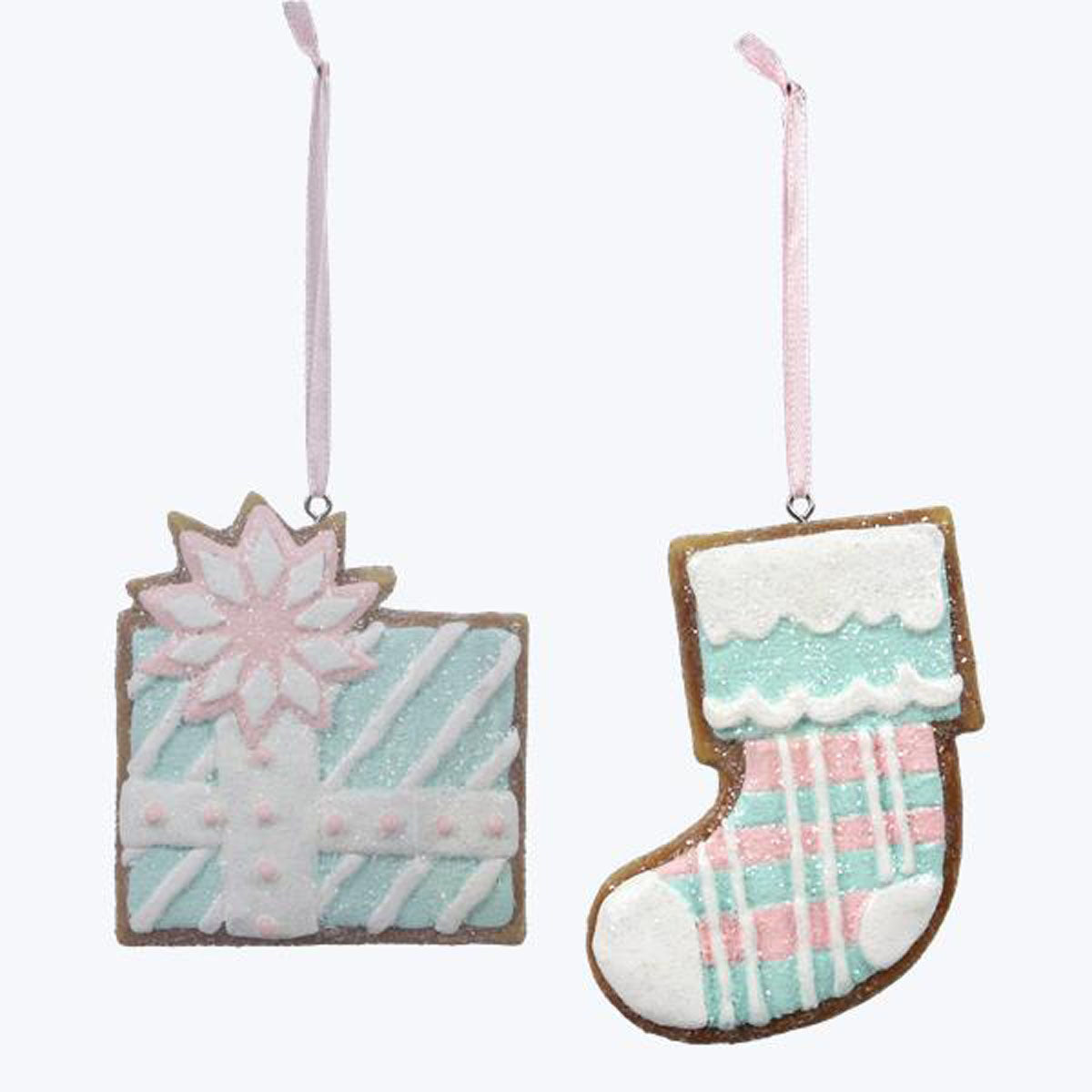 YI Christmas Decor - Pastel Stocking Gift Gingerbread Cookie Ornaments 2pc
