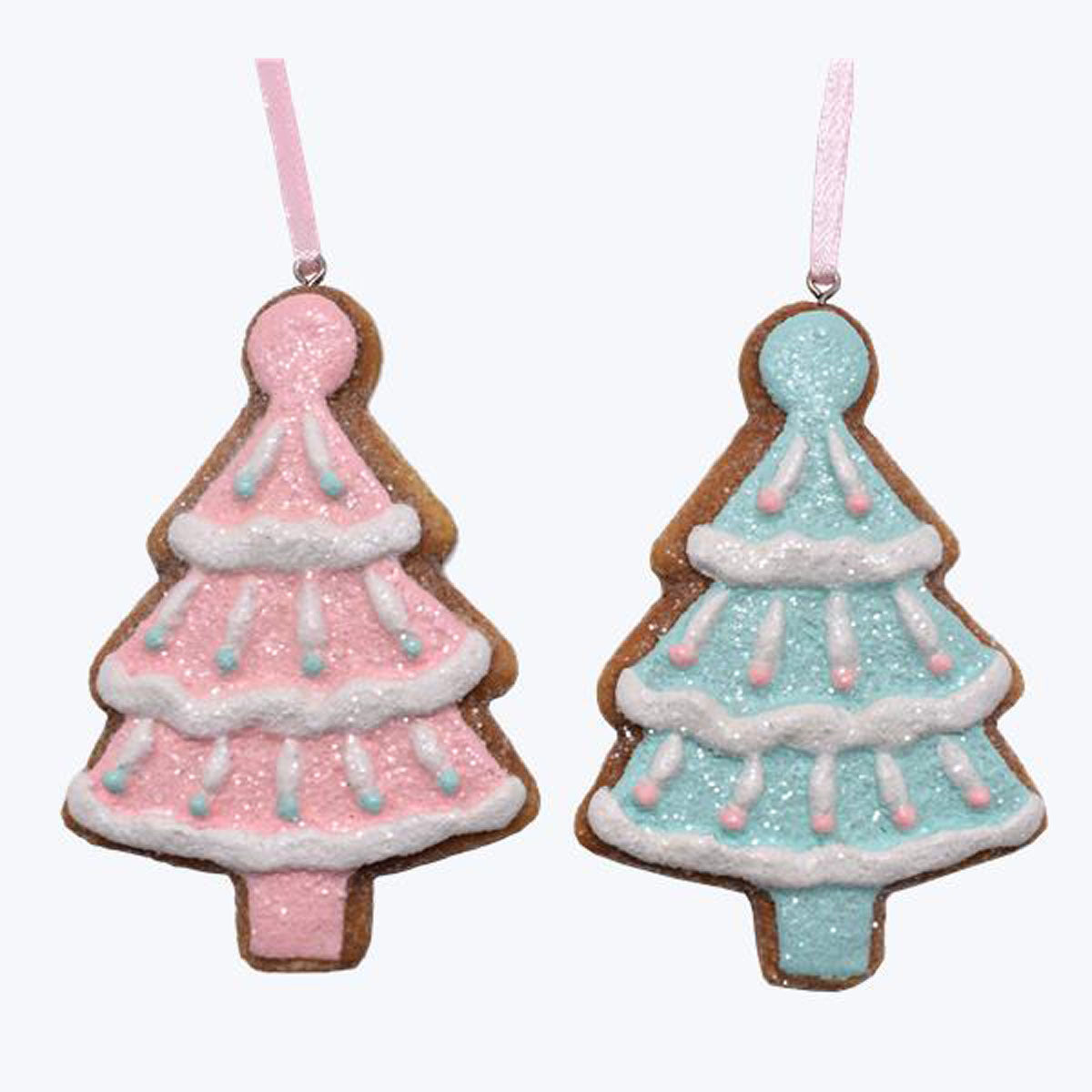 YI Christmas Decor - Pastel Trees Gingerbread Cookie Ornaments 2pc