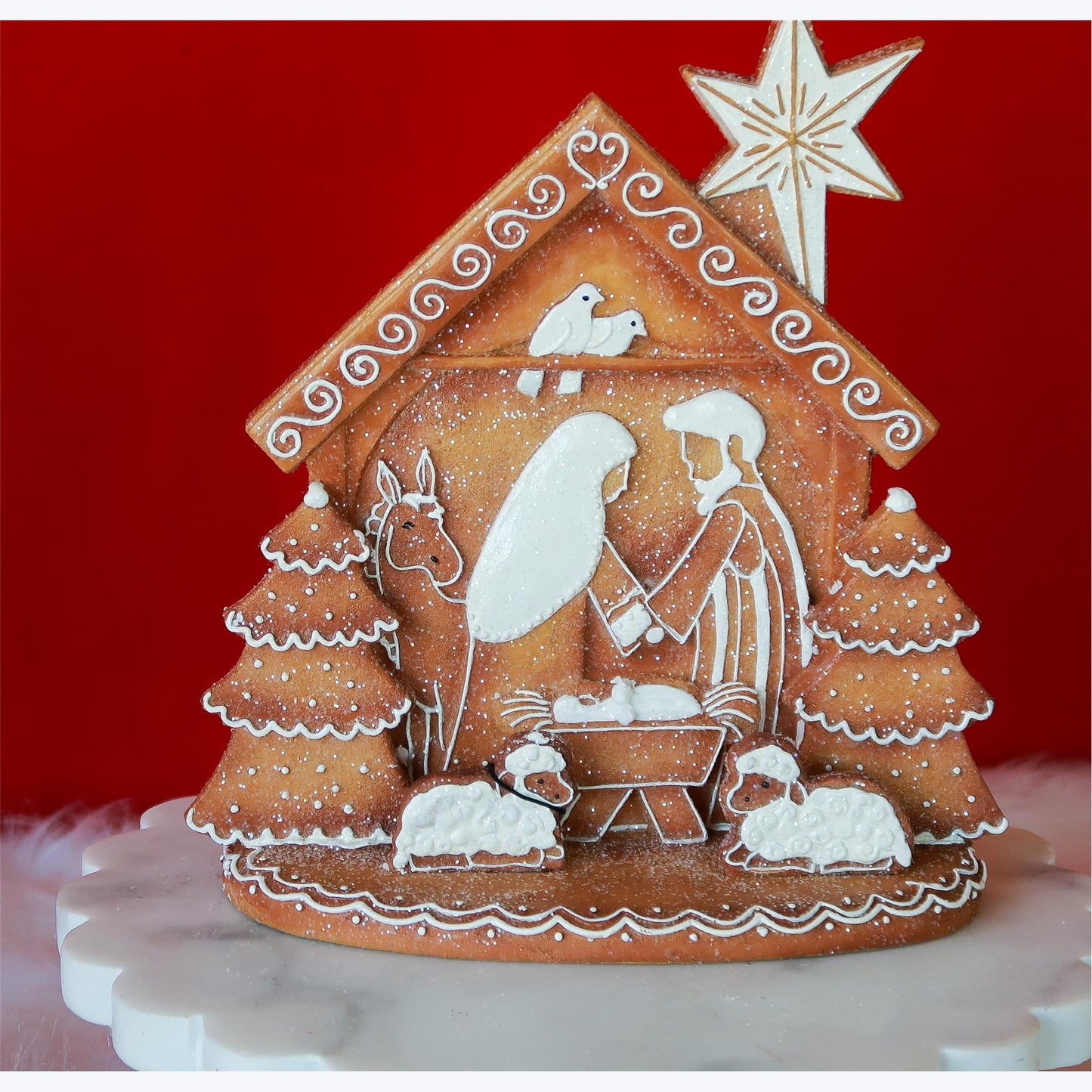 YI Christmas Decor -Gingerbread Nativity Holy Family Stable Figurine Scene