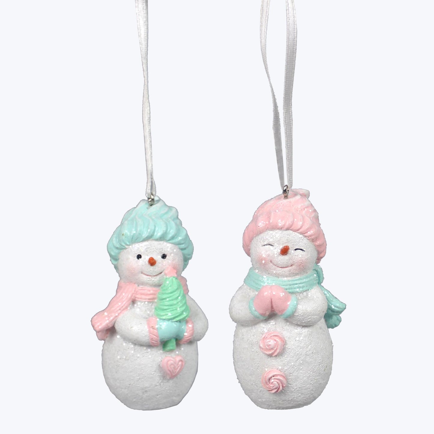 YI Christmas Decor - Pastel Pink Blue Snowman Ornaments 2pc Set