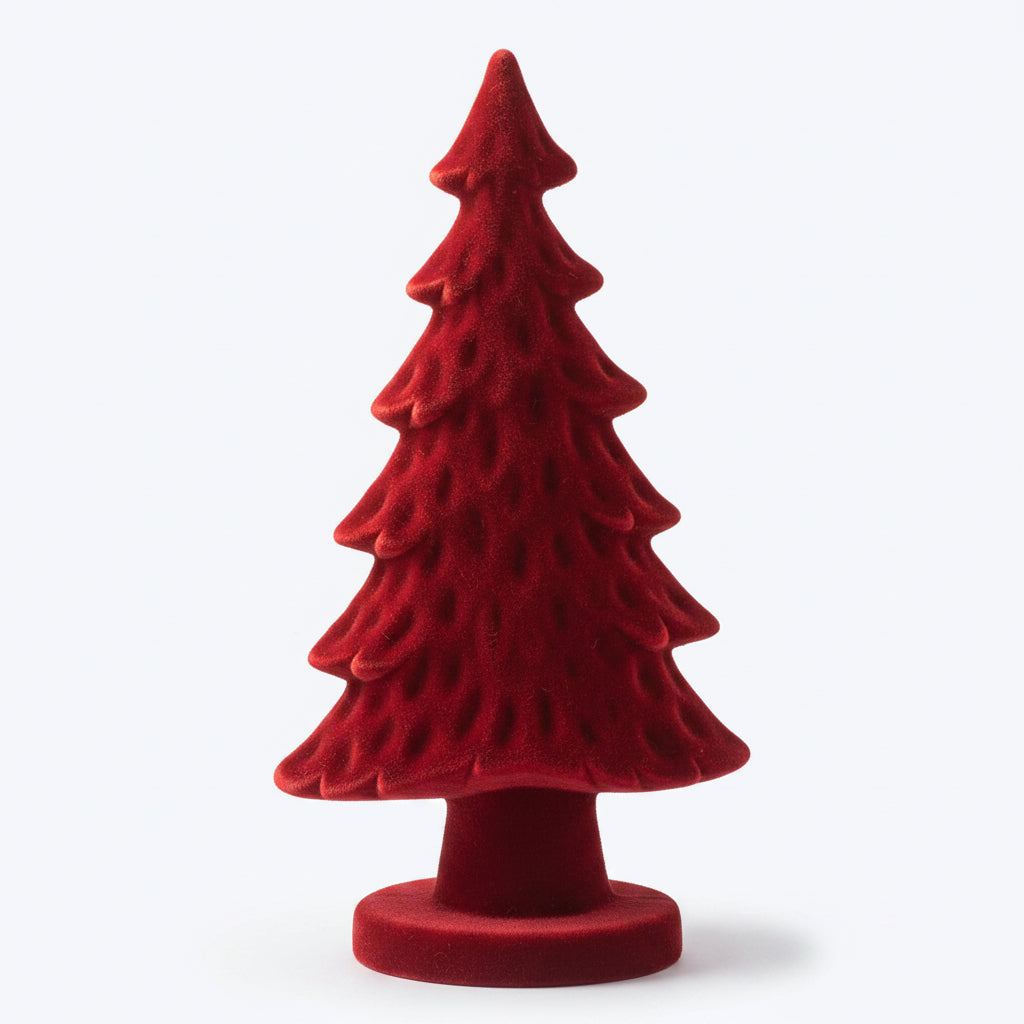 YI Christmas Decor - Ceramic Flocked Red Tree Multiple Sizes